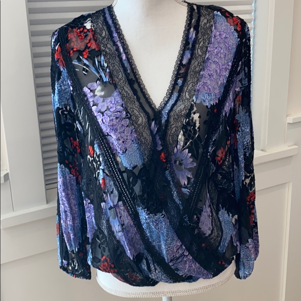 Alice + Olivia Floral Lace Blouse - Black, Red, Purple